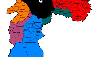Mapa da cidade de São paulo e subprefeituras.